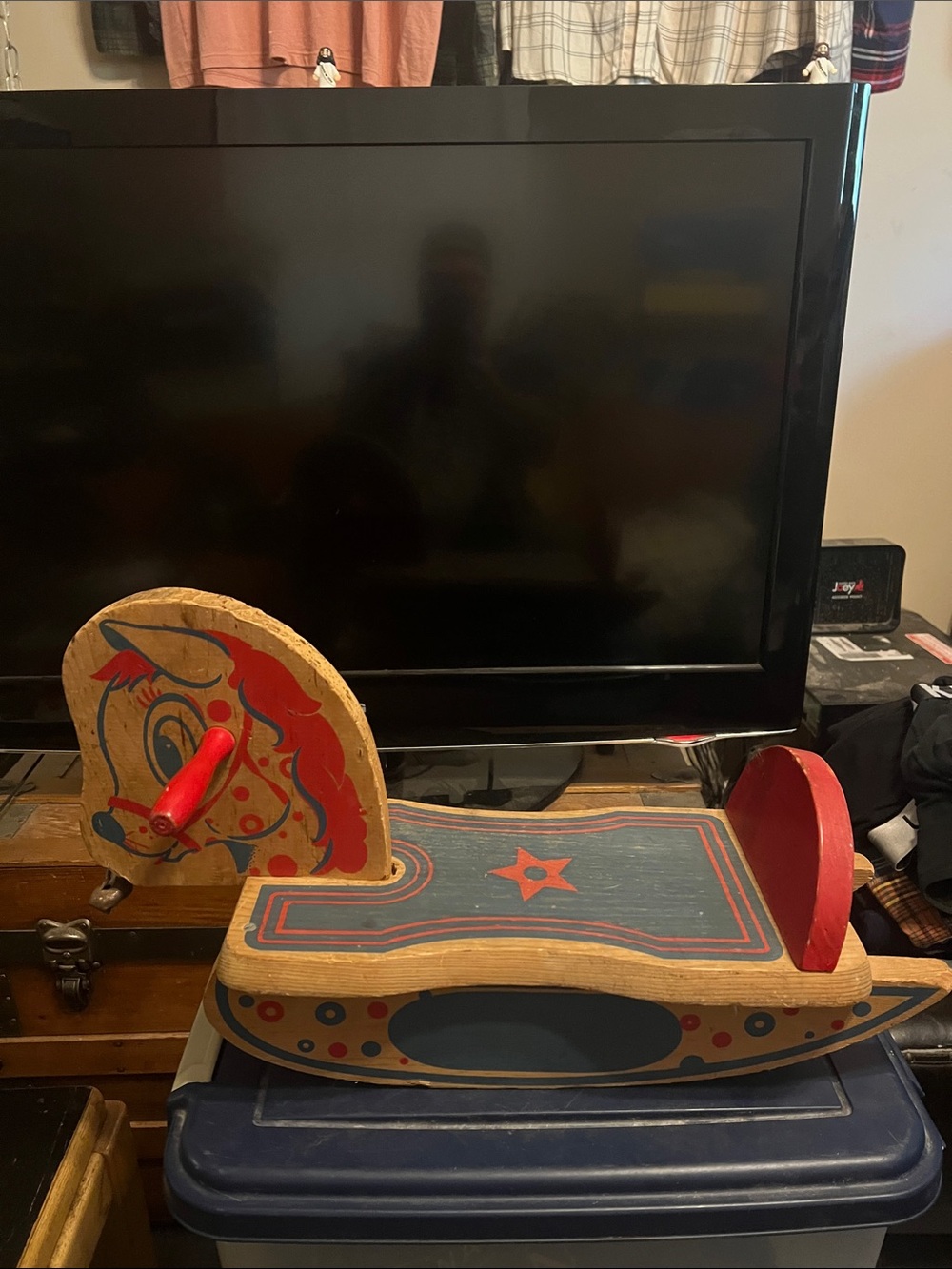 1950s DEKTO “SPOTTY” THE WOODEN ROCKING HORSE WITH UNDER CHIN BELL FOR TODDLERS